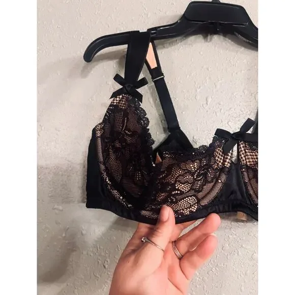 NWOT Lane Bryant Seriously Sexy Womens Bra 42DD Cupless Black & Beige Lace Sheer - Picture 6 of 9